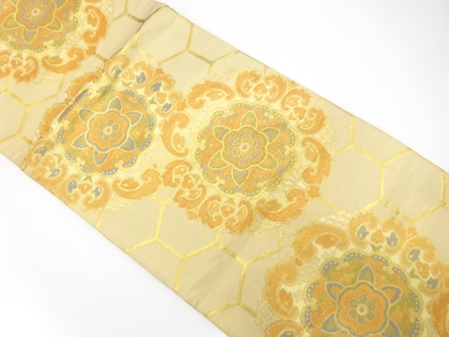 JAPANESE KIMONO / ANTIQUE FUKURO OBI / SILK / WOVEN FLORAL CREST & KIKKO